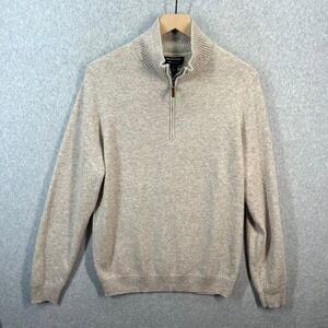 Nordstrom Mens 100% Cashmere Quarter Zip Sweater Beige Oatmeal NO455890MN M